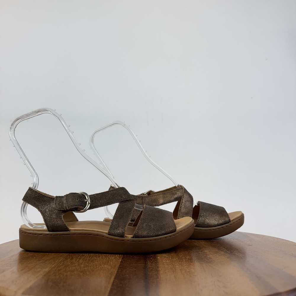 Womens‎ Born Brown Metallic Leather Strappy Platform Wedge Sandals Size 7 M GUC